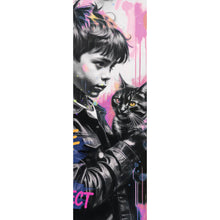 Lade das Bild in den Galerie-Viewer, Acrylglasbild Junge mit Katze in kunstvoller Street Art Szene Panorama Hoch