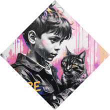 Lade das Bild in den Galerie-Viewer, Acrylglasbild Junge mit Katze in kunstvoller Street Art Szene Raute