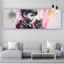 Lade das Bild in den Galerie-Viewer, Aluminiumbild Junge mit Katze You are Just perfect Popart Panorama