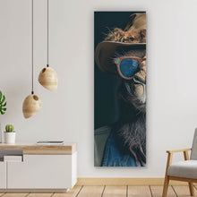 Lade das Bild in den Galerie-Viewer, Aluminiumbild Kamel mit Hut und Sonnenbrille Panorama Hoch