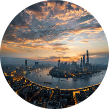 Lade das Bild in den Galerie-Viewer, Aluminiumbild Kanal durch Stadtlandschaft bei Nacht Kreis