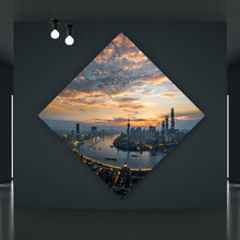 Lade das Bild in den Galerie-Viewer, Acrylglasbild Kanal durch Stadtlandschaft bei Nacht Raute