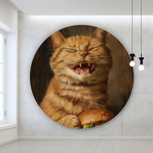 Lade das Bild in den Galerie-Viewer, Aluminiumbild gebürstet Katze mit Burger Zeichenstil Kreis
