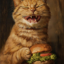 Lade das Bild in den Galerie-Viewer, Leinwandbild Katze mit Burger Zeichenstil Quadrat