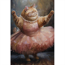Lade das Bild in den Galerie-Viewer, Aluminiumbild gebürstet Katze tanzt Ballet abstraktes Gemälde Hochformat