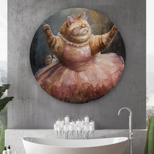 Lade das Bild in den Galerie-Viewer, Aluminiumbild gebürstet Katze tanzt Ballet abstraktes Gemälde Kreis