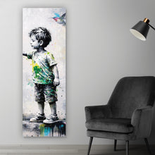 Lade das Bild in den Galerie-Viewer, Acrylglasbild Kind berührt Vögel Panorama Hoch