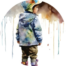 Lade das Bild in den Galerie-Viewer, Aluminiumbild gebürstet Kind in einer Wasserpfütze Aquarell Kreis