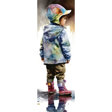 Lade das Bild in den Galerie-Viewer, Acrylglasbild Kind in einer Wasserpfütze Aquarell Panorama Hoch