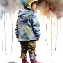 Lade das Bild in den Galerie-Viewer, Leinwandbild Kind in einer Wasserpfütze Aquarell Quadrat