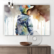 Lade das Bild in den Galerie-Viewer, Poster Kind in einer Wasserpfütze Aquarell Querformat