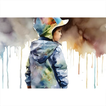 Lade das Bild in den Galerie-Viewer, Poster Kind in einer Wasserpfütze Aquarell Querformat
