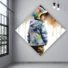Lade das Bild in den Galerie-Viewer, Aluminiumbild Kind in einer Wasserpfütze Aquarell Raute
