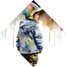 Lade das Bild in den Galerie-Viewer, Aluminiumbild gebürstet Kind in einer Wasserpfütze Aquarell Raute
