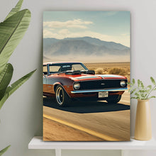 Lade das Bild in den Galerie-Viewer, Leinwandbild Klassischer Muscle Car in der Wüste Hochformat