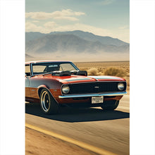 Lade das Bild in den Galerie-Viewer, Acrylglasbild Klassischer Muscle Car in der Wüste Hochformat