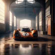 Lade das Bild in den Galerie-Viewer, Leinwandbild Klassischer Rennwagen in verlassener Halle Quadrat