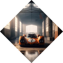Lade das Bild in den Galerie-Viewer, Leinwandbild Klassischer Rennwagen in verlassener Halle Raute