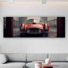 Lade das Bild in den Galerie-Viewer, Leinwandbild Klassischer roter Sportwagen in industrieller Halle Panorama