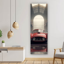 Lade das Bild in den Galerie-Viewer, Leinwandbild Klassischer roter Sportwagen in industrieller Halle Panorama Hoch