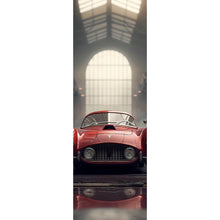 Lade das Bild in den Galerie-Viewer, Spannrahmenbild Klassischer roter Sportwagen in industrieller Halle Panorama Hoch