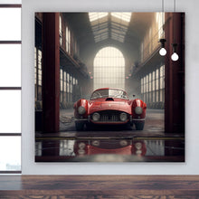 Lade das Bild in den Galerie-Viewer, Leinwandbild Klassischer roter Sportwagen in industrieller Halle Quadrat
