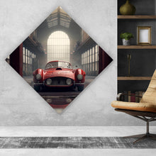 Lade das Bild in den Galerie-Viewer, Acrylglasbild Klassischer roter Sportwagen in industrieller Halle Raute