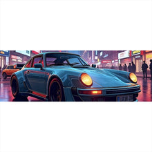 Lade das Bild in den Galerie-Viewer, Acrylglasbild Klassischer Sportwagen in nächtlicher neonbeleuchteter Stadtstraße Panorama