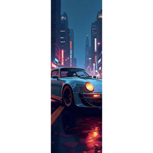 Lade das Bild in den Galerie-Viewer, Acrylglasbild Klassischer Sportwagen in nächtlicher neonbeleuchteter Stadtstraße Panorama Hoch