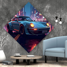 Lade das Bild in den Galerie-Viewer, Leinwandbild Klassischer Sportwagen in nächtlicher neonbeleuchteter Stadtstraße Raute