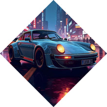 Lade das Bild in den Galerie-Viewer, Leinwandbild Klassischer Sportwagen in nächtlicher neonbeleuchteter Stadtstraße Raute