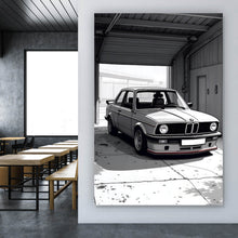 Lade das Bild in den Galerie-Viewer, Acrylglasbild Klassischer Wagen in einer schattigen Garageneinfahrt Hochformat