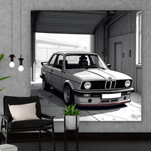 Lade das Bild in den Galerie-Viewer, Aluminiumbild Klassischer Wagen in einer schattigen Garageneinfahrt Quadrat