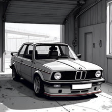 Lade das Bild in den Galerie-Viewer, Leinwandbild Klassischer Wagen in einer schattigen Garageneinfahrt Quadrat