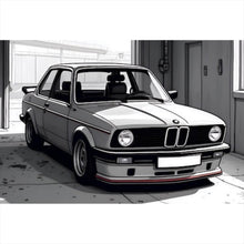 Lade das Bild in den Galerie-Viewer, Spannrahmenbild Klassischer Wagen in einer schattigen Garageneinfahrt Querformat