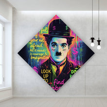 Lade das Bild in den Galerie-Viewer, Leinwandbild Charlie Chaplin Neon Pop Art Raute