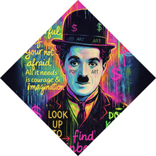 Lade das Bild in den Galerie-Viewer, Spannrahmenbild Charlie Chaplin Neon Pop Art Raute