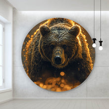 Lade das Bild in den Galerie-Viewer, Aluminiumbild Kraftvoller Bär von Lichtreflexen umgeben Kreis