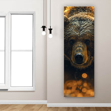 Lade das Bild in den Galerie-Viewer, Leinwandbild Kraftvoller Bär von Lichtreflexen umgeben Panorama Hoch