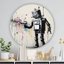 Lade das Bild in den Galerie-Viewer, Aluminiumbild gebürstet Banksy Kreativer Roboter Kreis