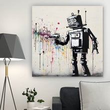 Lade das Bild in den Galerie-Viewer, Spannrahmenbild Banksy Kreativer Roboter Quadrat