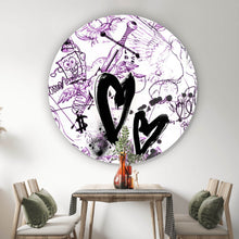 Lade das Bild in den Galerie-Viewer, Aluminiumbild gebürstet Kreatives Graffiti mit verschiedenen Cartoon Figuren Kreis