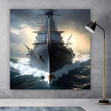 Lade das Bild in den Galerie-Viewer, Leinwandbild Kriegsschiff auf stürmischem Ozean Quadrat