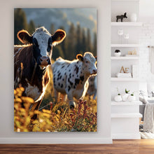 Lade das Bild in den Galerie-Viewer, Poster Kühe grasen friedlich auf sonniger Bergwiese Hochformat