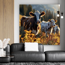Lade das Bild in den Galerie-Viewer, Acrylglasbild Kühe grasen friedlich auf sonniger Bergwiese Quadrat