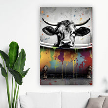 Lade das Bild in den Galerie-Viewer, Acrylglasbild Kuh in bunter Badewanne Hochformat