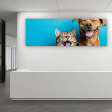 Lade das Bild in den Galerie-Viewer, Aluminiumbild Lachende Tiere vor blauen Hintergrund Panorama