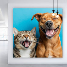Lade das Bild in den Galerie-Viewer, Spannrahmenbild Lachende Tiere vor blauen Hintergrund Quadrat
