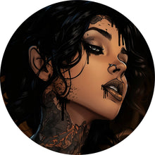 Lade das Bild in den Galerie-Viewer, Aluminiumbild gebürstet Lazive Frau mit Tätowierungen Kreis