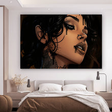 Lade das Bild in den Galerie-Viewer, Acrylglasbild Lazive Frau mit Tätowierungen Querformat